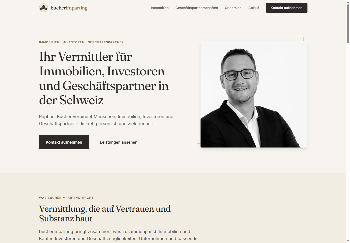Screenshot der fertigen Website von Bucher Imparting